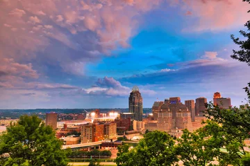 Foto auf Leinwand The Cincinnati, Ohio skyline downtown along the Ohio River. © aceshot