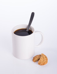 coffee or coffee with cookies on background.