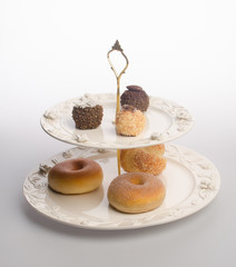 tray or serving tray with dessert on background.