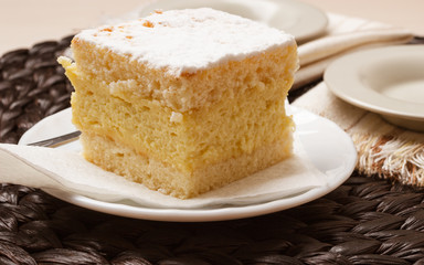 Piece of sponge cake on plate