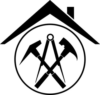 Werkzeuge und Dach, Aufkleber Label, Dachdecker Logo