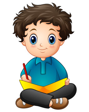 Little Boy Cartoon Writing A Book