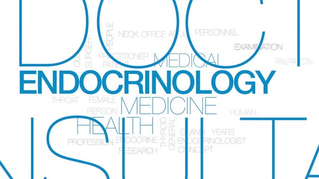 Endocrinology animated word cloud, text design animation. Kinetic typography.