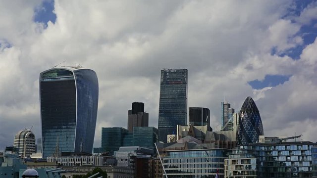 Timelapse of clouds with London Skyline. 