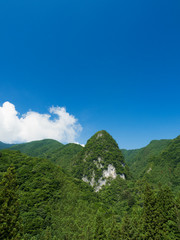 新緑の山と空　奥多摩町