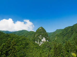 Naklejka premium 新緑の山と空 奥多摩町