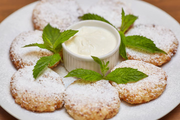 Cottage cheese pancakes or fritters. Traditional Russian and Ukrainian cuisine