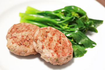 pork steak with chinese kale, healthy food