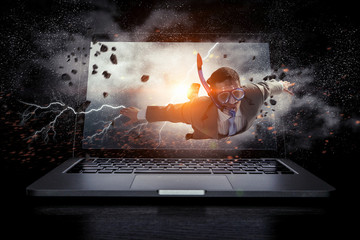 Absorbed by work or technologies. Mixed media