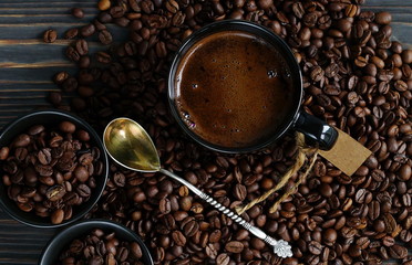Coffee cup and coffee beans