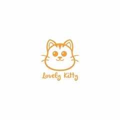 Lovely Kitty, Cute Cat Black And White Line Art Logo Vector Design Illustration