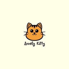 Lovely Kitty, Cute Cat Black And White Line Art Logo Vector Design Illustration