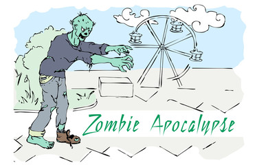 Zombie apocalypse illustration art. Destroyed city.