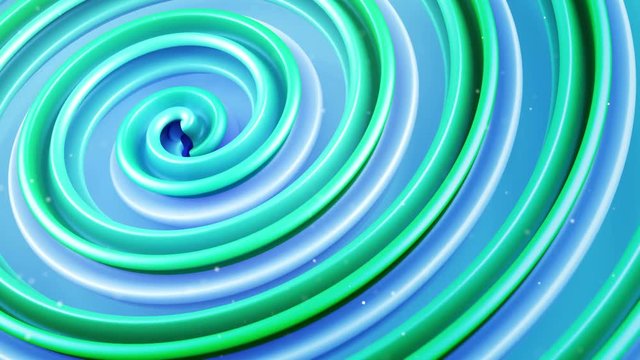 Green spiral curve spinning. Computer generated seamless loop animation. Absrtact 3D render 4k UHD (3840x2160)
