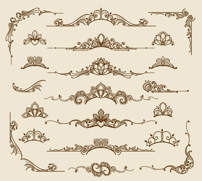 Royal victorian filigree design elements. Vector retro queen flourish swirls and antique calligraphy borders