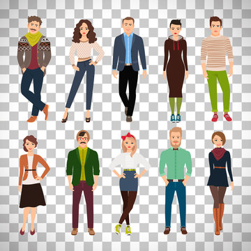 Young fashion people on transparent background
