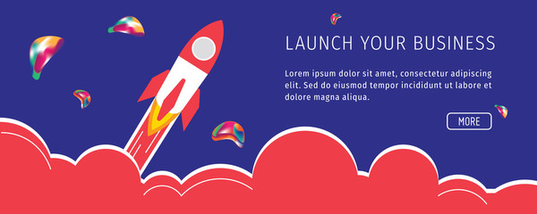 Launch your business. Web Banner. Start up. Business banner. Rocket launch illustration.
