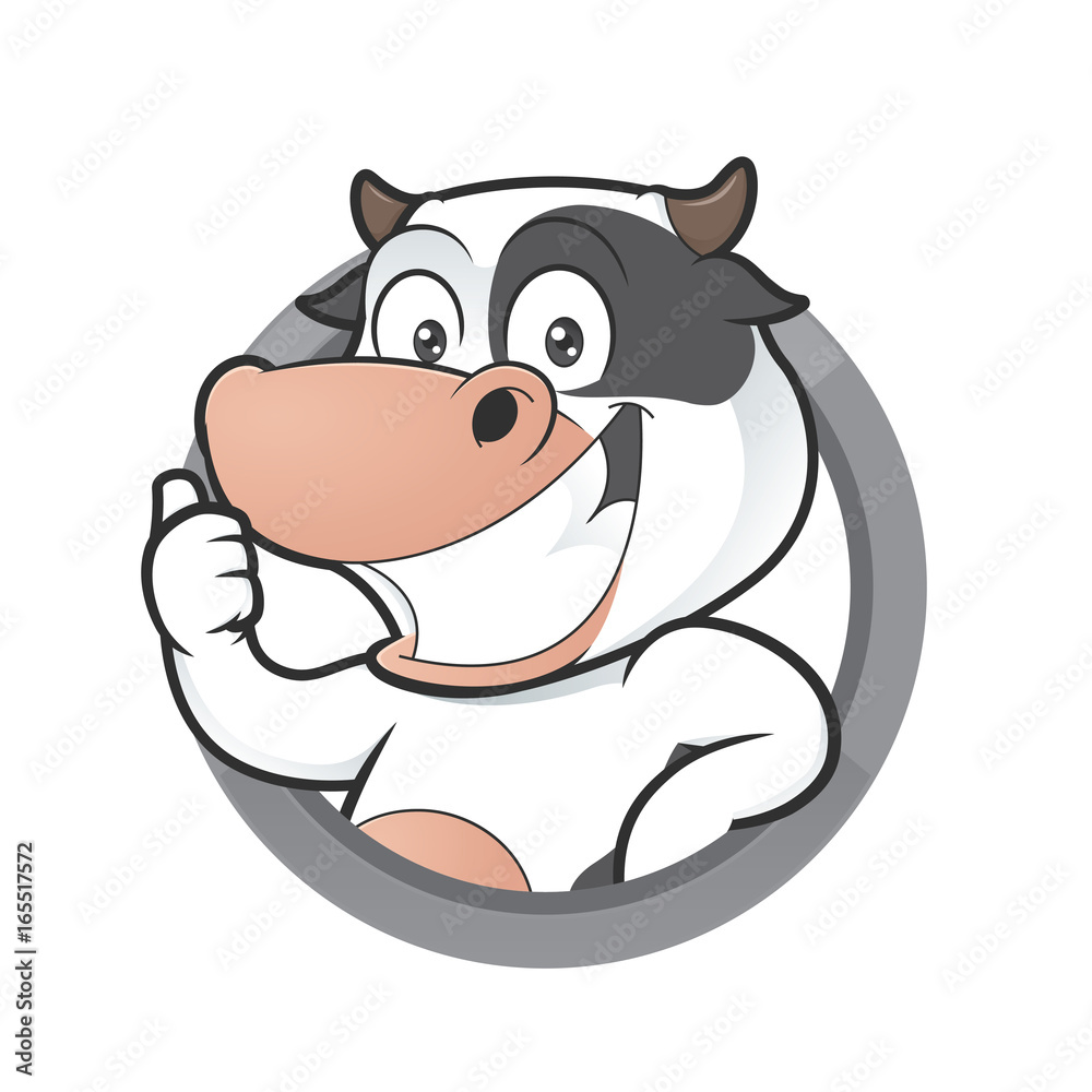 Wall mural Cow giving thumbs up in round frame