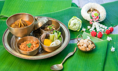 Northern Thai food with banana leaf background