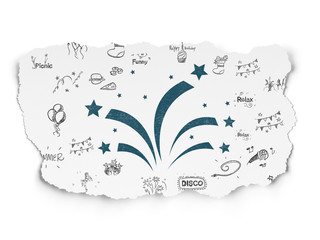 Entertainment, concept: Fireworks on Torn Paper background