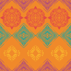 Seamless pattern with ornaments in bohemian style. Native American vector elements painted with grunge brushes