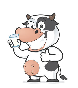 Cow holding glass of milk