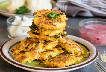Light crunchy Couscous cakes, cauliflower and spice baked in oven. Excellent and tasty food.