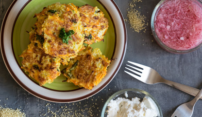 Light crunchy Couscous cakes, cauliflower and spice baked in oven. Excellent and tasty food.