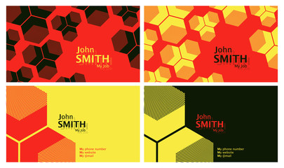 50s style business card template set in red yellow and black