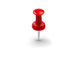 Realistic red push pin isolated on white background