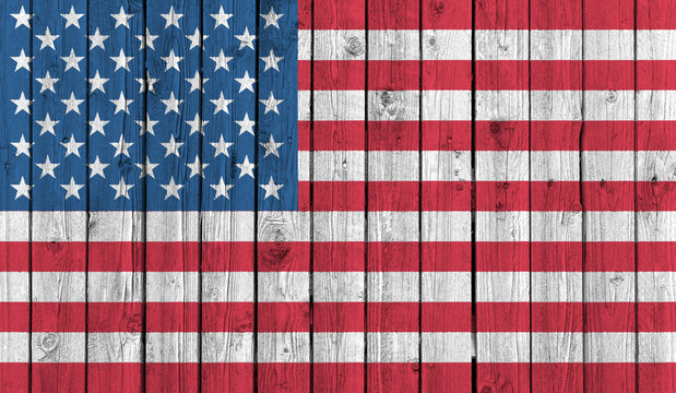 American national flag on old weathered wood background