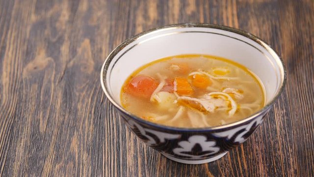Uzbek lamian on a wooden table