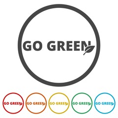 Go green stamp, sign, icons set