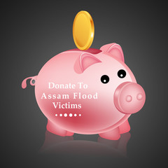 Illustration of piggy bank for flood in Assam background