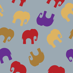 Seamless pattern with colorful elephants for textile, book cover, packaging.