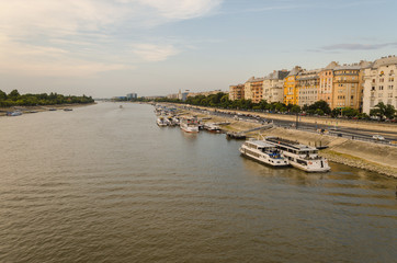 sunny summer scenic city of Budapest from Margaret bridge