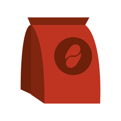 Single red pouch of coffee in paper bag