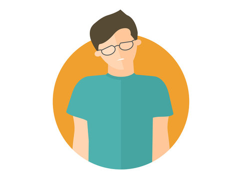 Weak, sad, depressed boy in glasses. Flat design icon. Handsome man with feeble depression emotion. Simply editable isolated on white vector sign