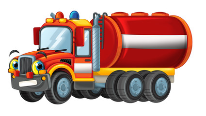 Cartoon happy and funny fireman cistern truck - illustration for children 