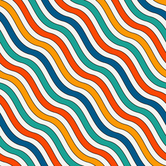 Bright colors diagonal wavy stripes seamless pattern. Vivid repeated lines wallpaper with classic motif.