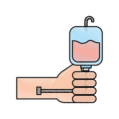 hand human with blood bag donation icon vector illustration design