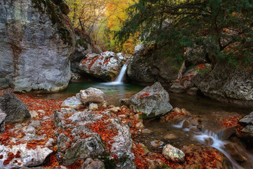 Yew waterfall in Grand Crimean canyon, Crimea