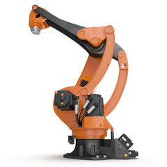 Industrial Robotic Arm isolated on white. 3D illustration, clipping path