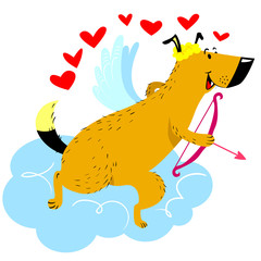 Valentine's Day dog character. Dog in cupid or angel fancy costume