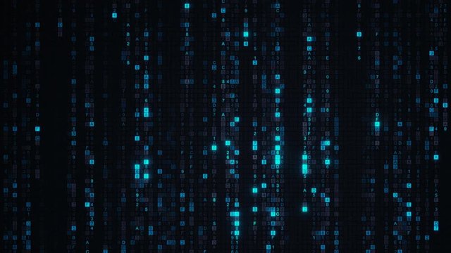 Blue matrix rain of digital HEX code. Computer generated abstract technology concept. Seamless loop animation 4k UHD (3840x2160) 
