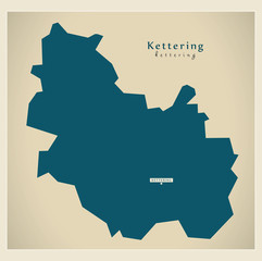 Modern Map - Kettering district of Northamptonshire England UK illustration