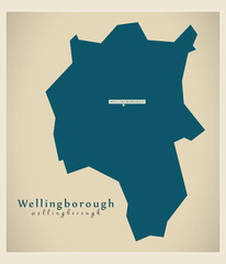 Modern Map - Wellingborough district of Northamptonshire England UK illustration