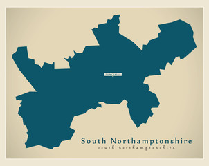 Modern Map - South Northamptonshire district England UK illustration