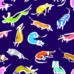 Seamless pattern with doodle dachshund. Background with sketchy dogs.