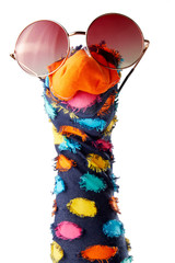 Dappled colorful sock puppet with sunglasses